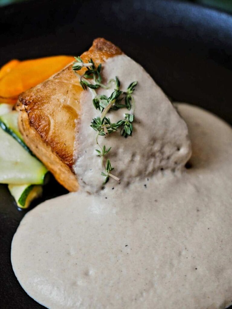 Velvet Glazed Salmon With Creamy Garlic Herb Sauce